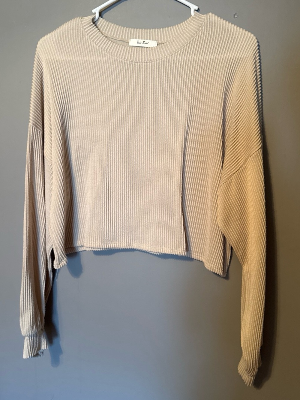 Beige Ribbed Cropped Sweater